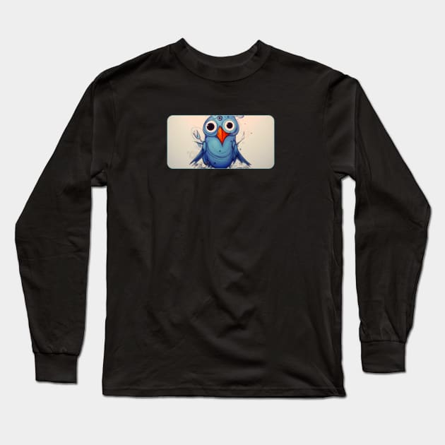 Weird blue bird drawing Long Sleeve T-Shirt by Polyshirt